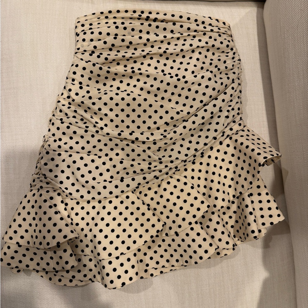 Zara cream polka dot ruffle pleated skirt xs